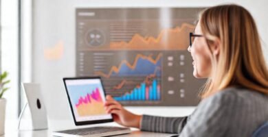 Mockup digital: cliente feliz y crecimiento