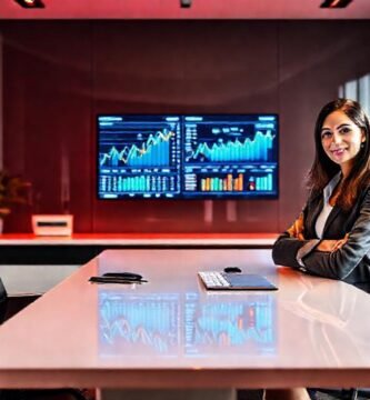 Una ejecutiva moderna trabaja con diseño digital