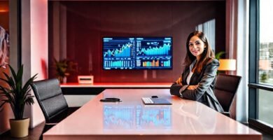 Una ejecutiva moderna trabaja con diseño digital