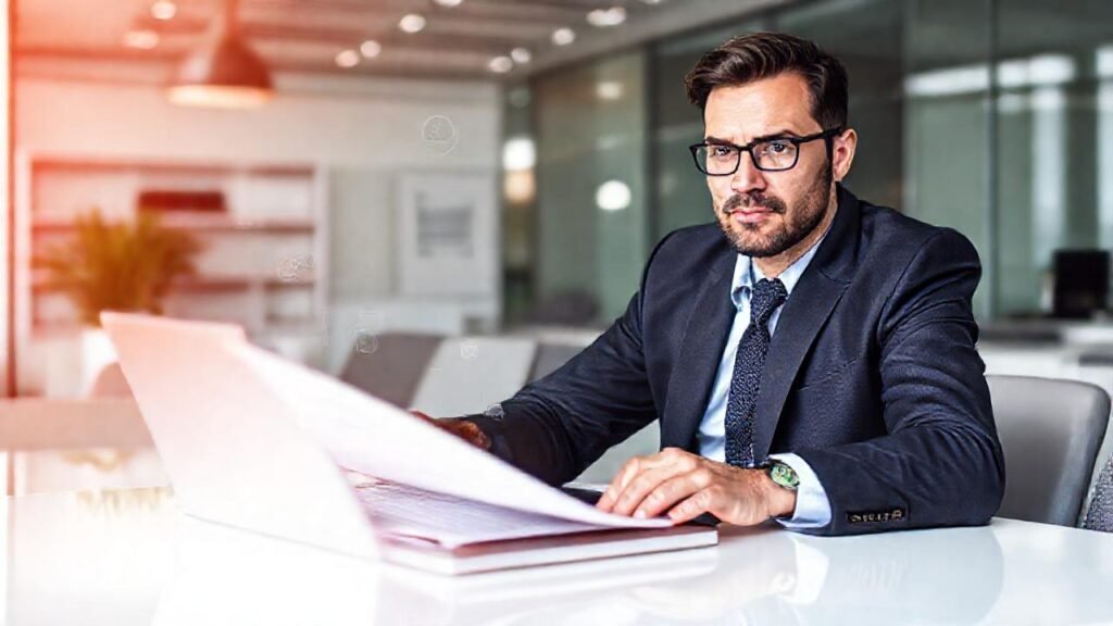 Especialista digital con expresión seria