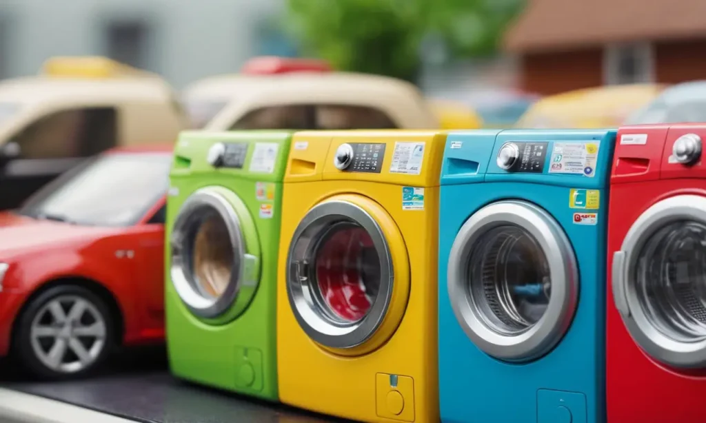 Un diseño atractivo con iconos y una lavadora colorida
