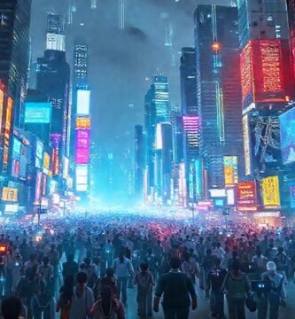 Ciudad futurista digital y vibrante