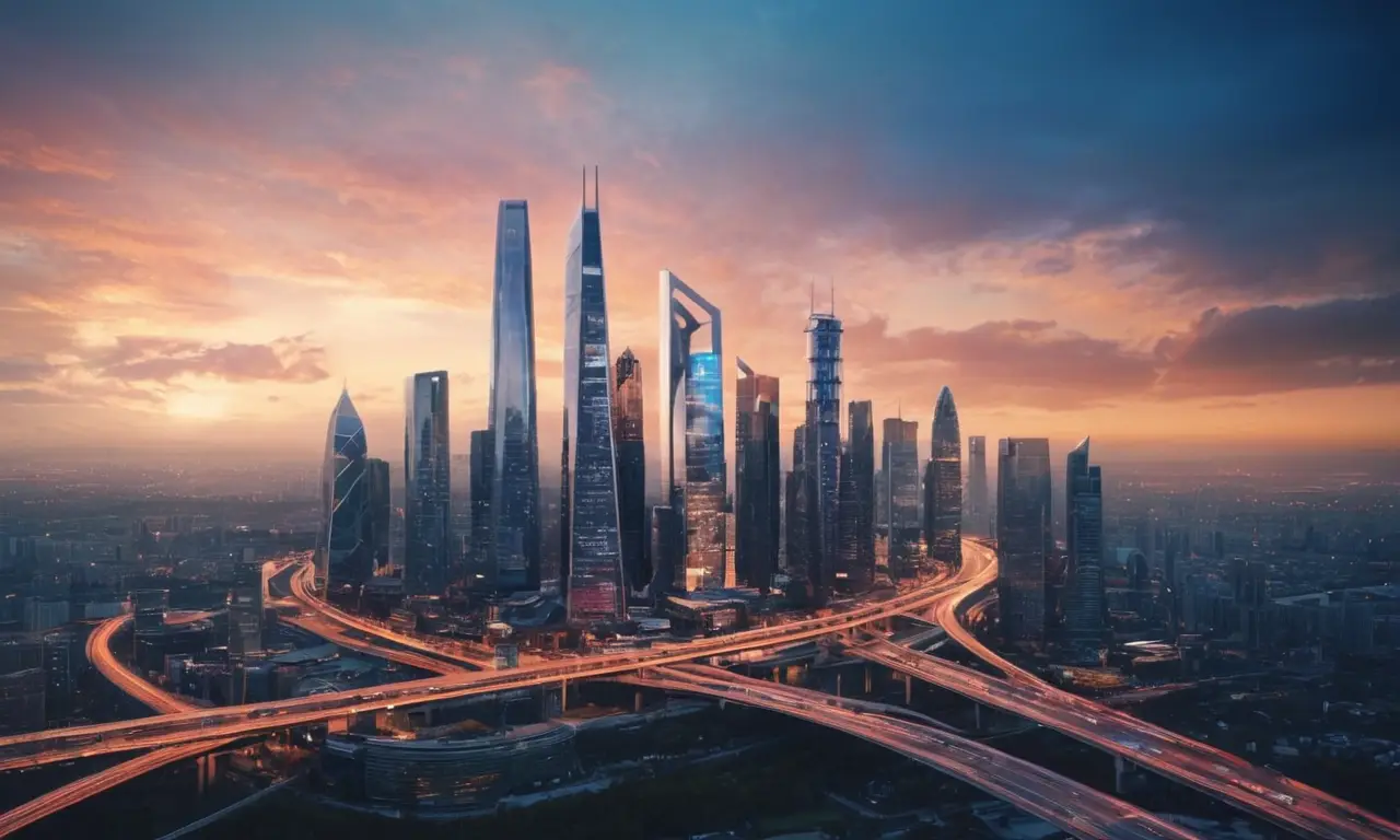 Ciudad futurista ideal para presentaciones de negocios