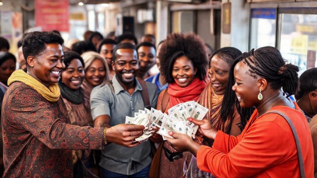 Comunidad diversa recibe recursos y sonríe