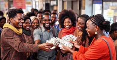 Comunidad diversa recibe recursos y sonríe