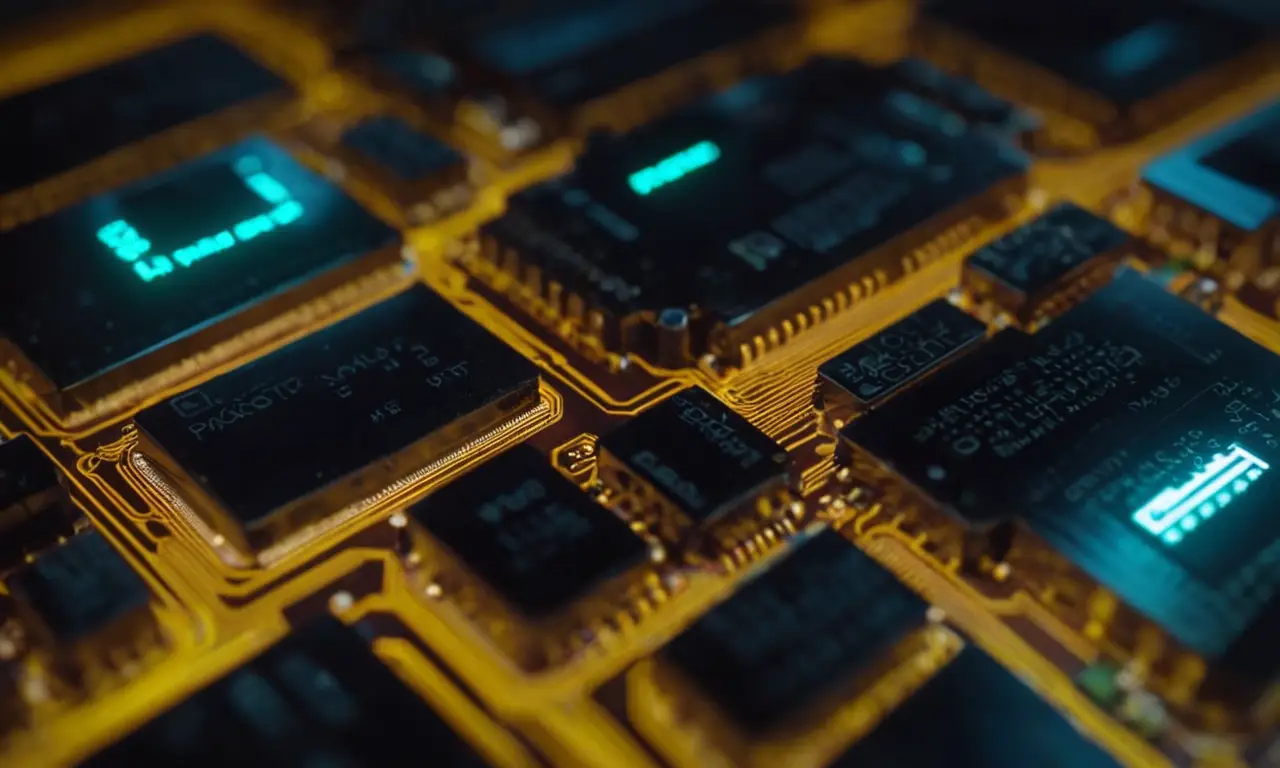 Paredes decoradas con circuitos brillantes y nombres de dominios sin texto