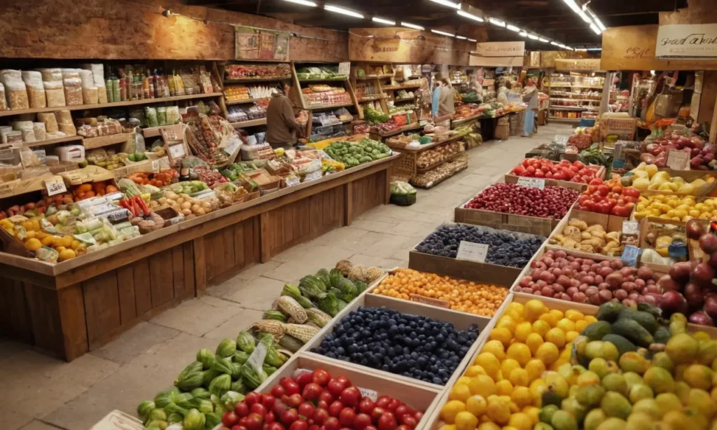 Muestra un mercado contrastando productos nicho con productos en masa