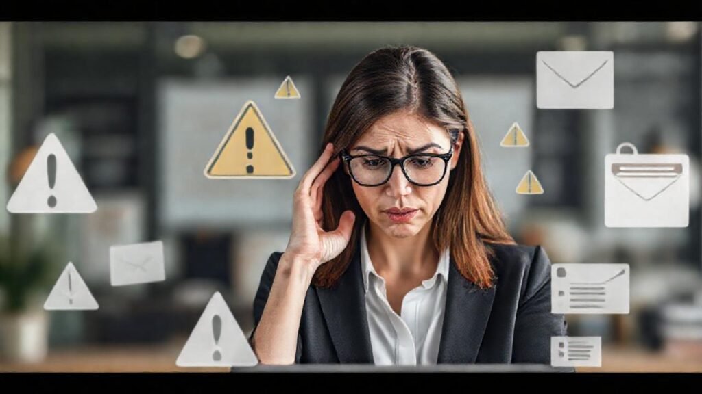 Mujer frustrada: caos digital profesional