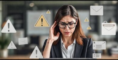 Mujer frustrada: caos digital profesional