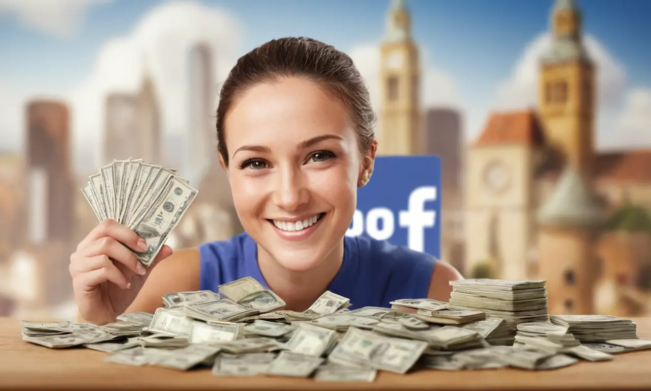 El papel pintado muestra a una persona feliz ganando dinero con Facebook