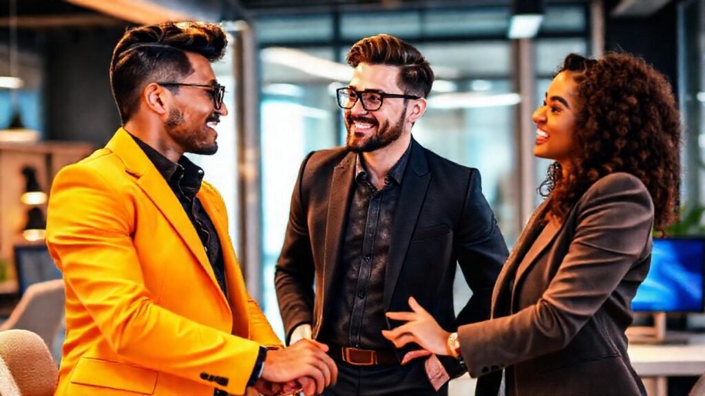 Un emprendedor moderno y confiado se reúne