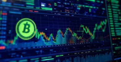 Interfaz de cripto muestra datos digitales vibrantes