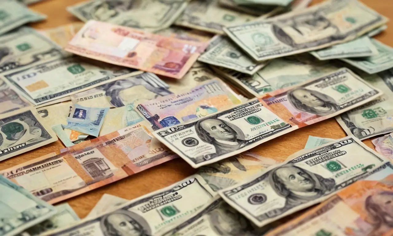 El papel pintado muestra elementos financieros y promocionales