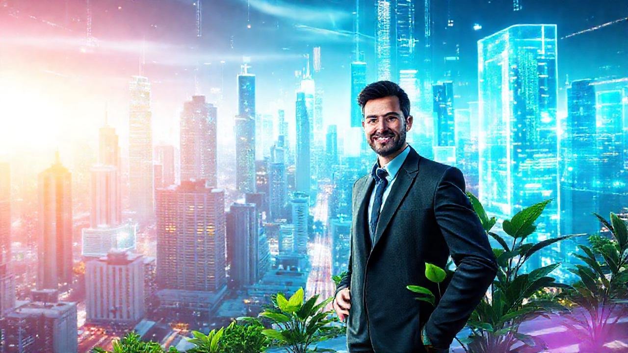 Ciudad futurista, verde y optimista