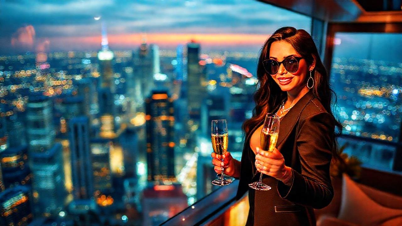 Influencer elegante disfruta lujo urbano