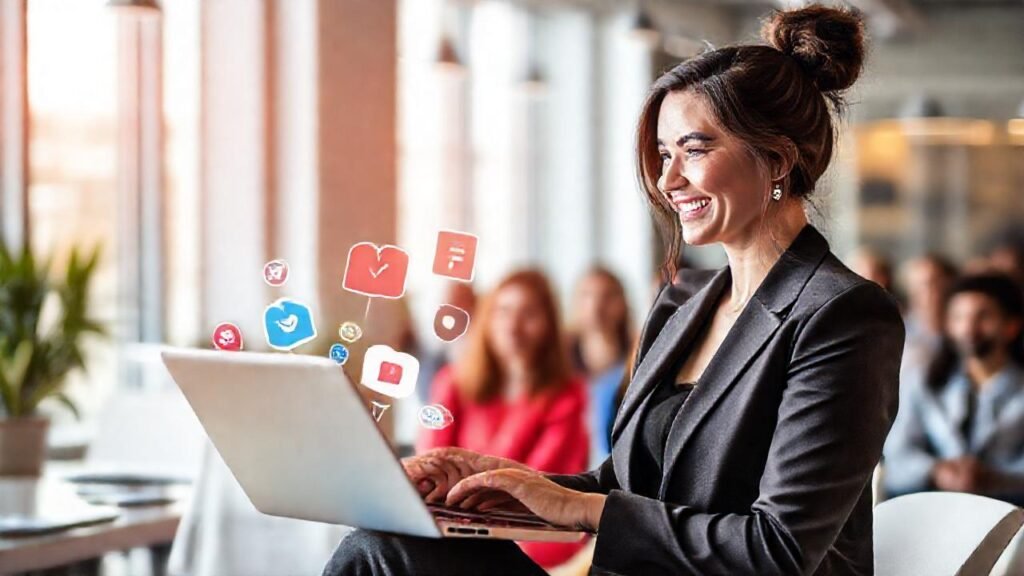 Una profesional exitosa prospera en línea