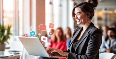 Una profesional exitosa prospera en línea