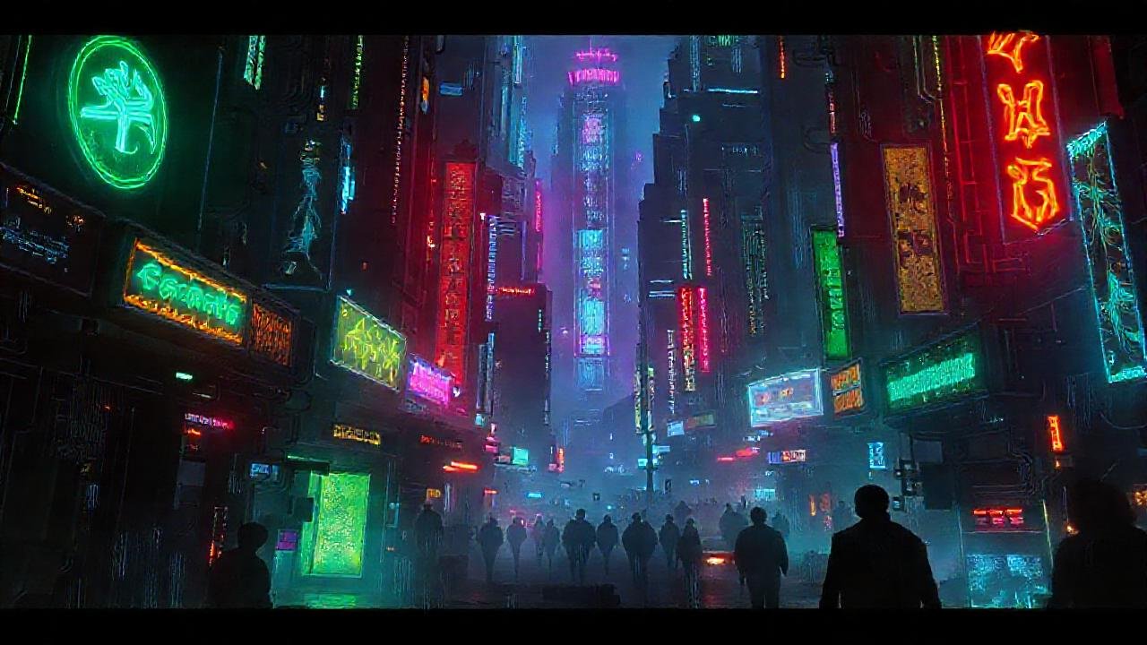 Ciudad cyberpunk futurista, brillante y digital