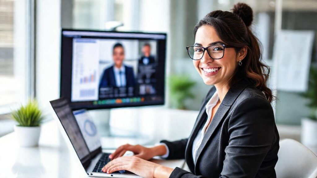 Una mujer profesional transmite ideas optimistas