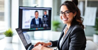 Una mujer profesional transmite ideas optimistas