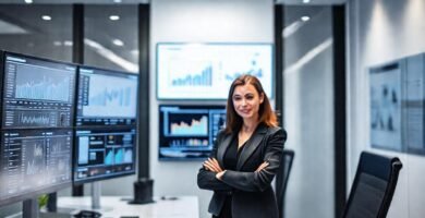 Una ejecutiva confiable trabaja en un espacio moderno