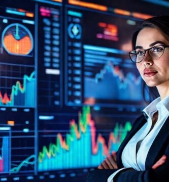 Una ejecutiva analiza datos futuristas