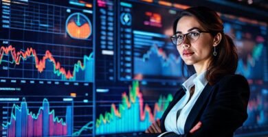 Una ejecutiva analiza datos futuristas