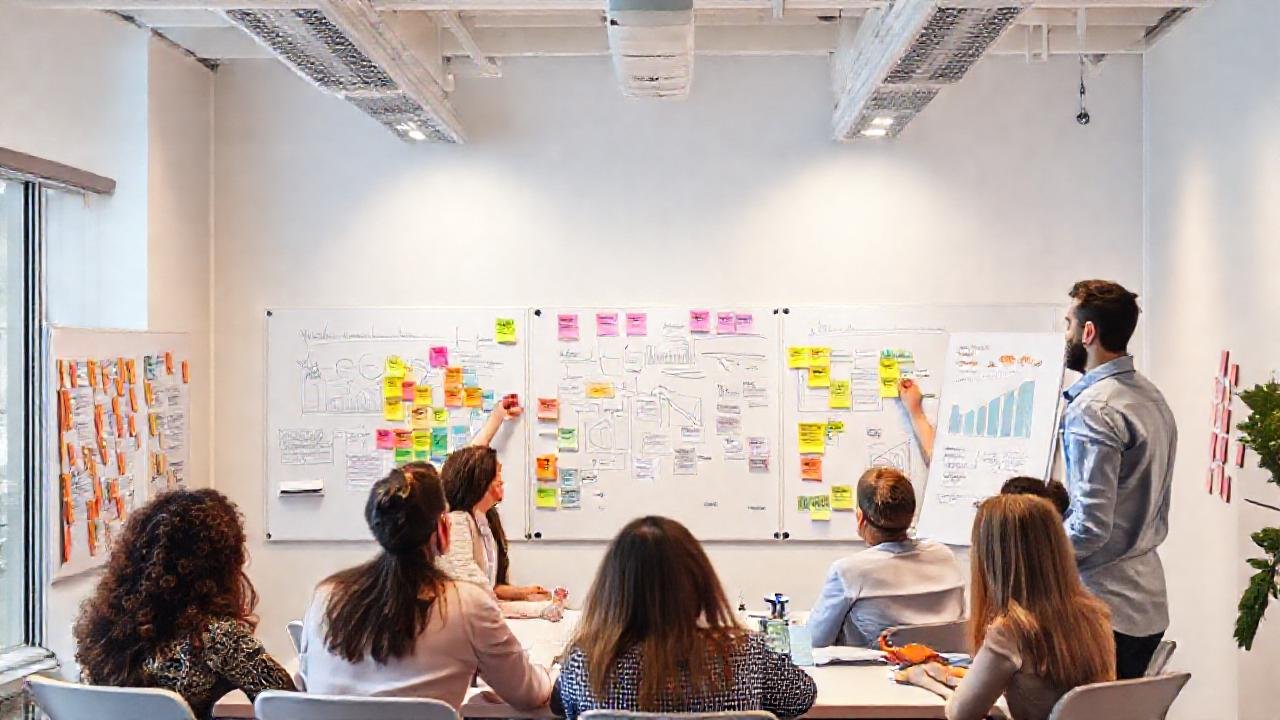 Equipo diverso genera ideas en oficina