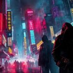 Ciudad cyberpunk digital y desordenada