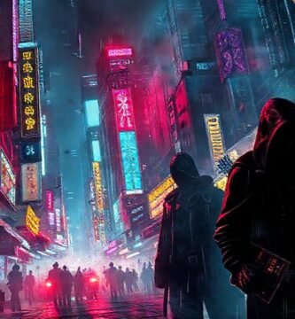 Ciudad cyberpunk digital y desordenada