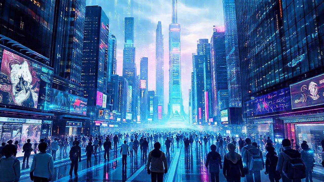 Ciudad futurista digitalmente transformada y vibrante