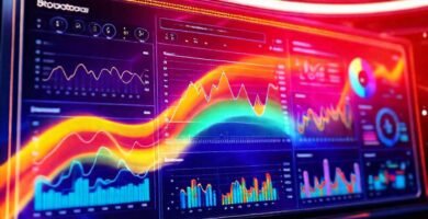 Un panel de control futurista visualiza datos