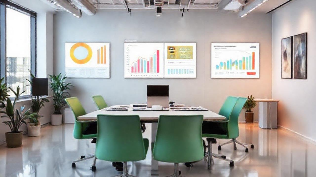 Oficina moderna: eficiencia, equipo feliz y diseño