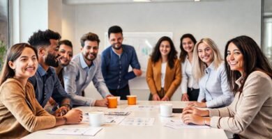 Equipo diverso planifica en oficina moderna