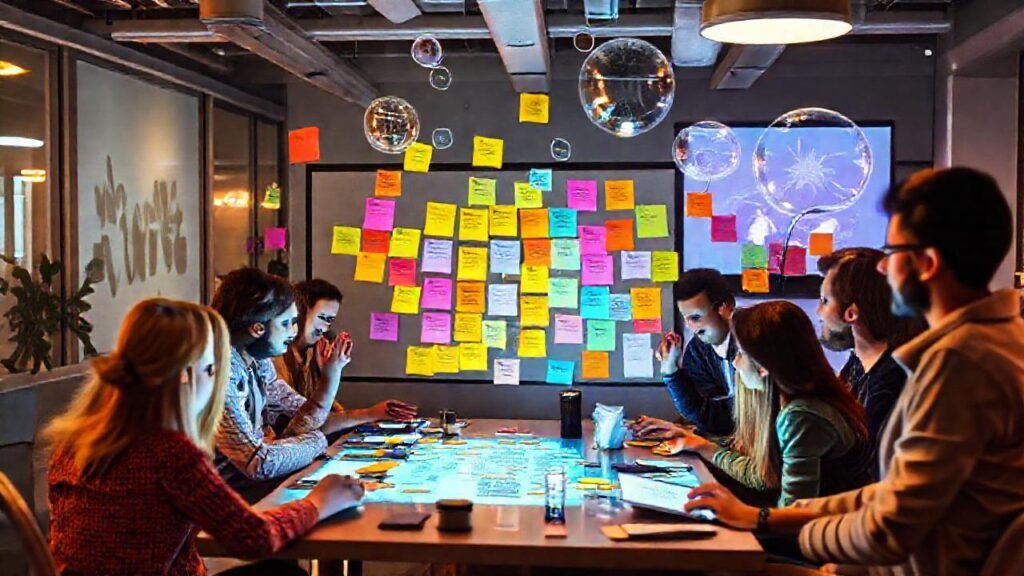 Equipo diverso genera ideas innovadoras digitalmente