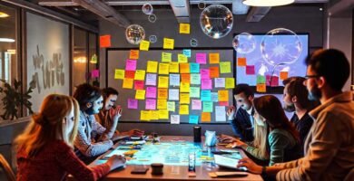 Equipo diverso genera ideas innovadoras digitalmente