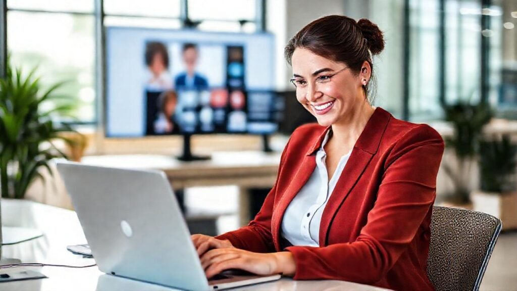 Una mujer profesional triunfa en línea