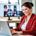 Una mujer profesional triunfa en línea