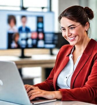 Una mujer profesional triunfa en línea