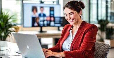 Una mujer profesional triunfa en línea