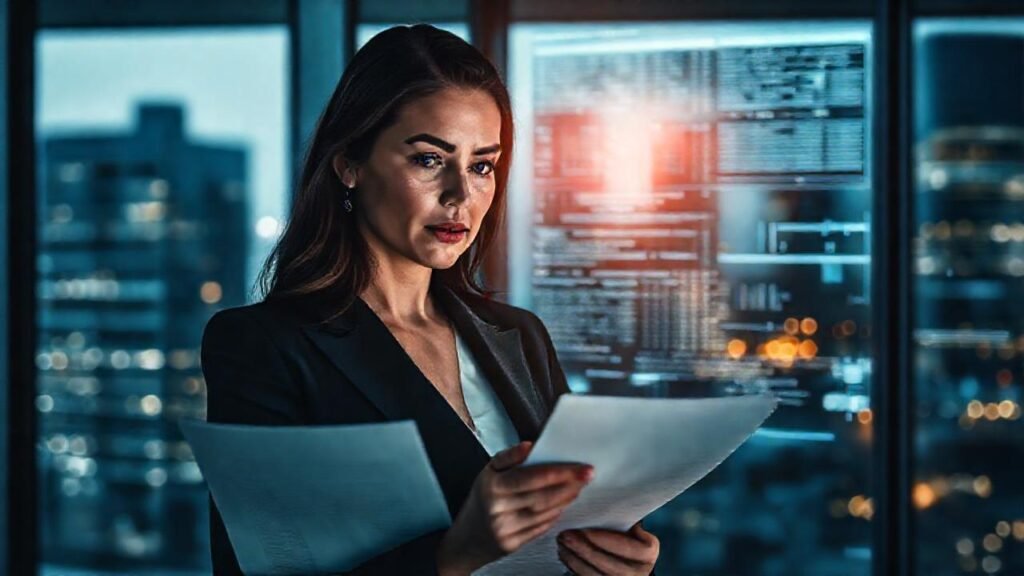 Una ejecutiva se enfoca en documentos legales