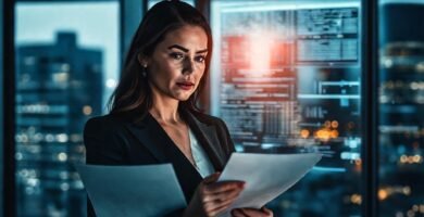 Una ejecutiva se enfoca en documentos legales