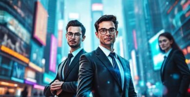 Ciudad futurista digitalmente brillante y dinámica