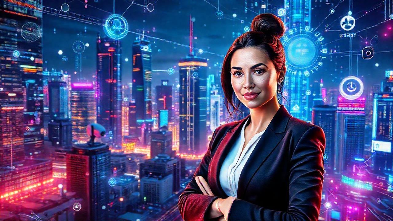 Ciudad futurista digitalmente conectada y brillante