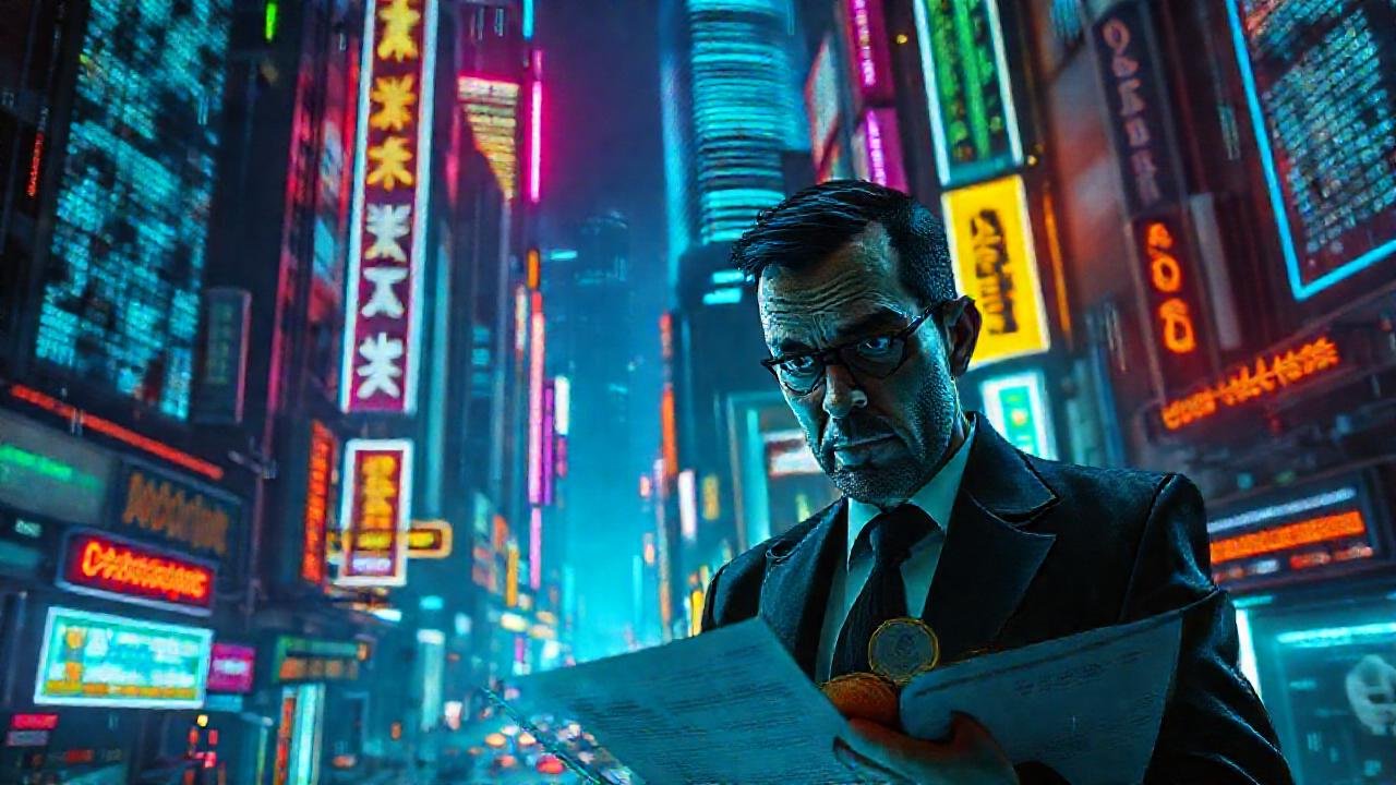 Ciudad cyberpunk digital, oscura y fragmentada