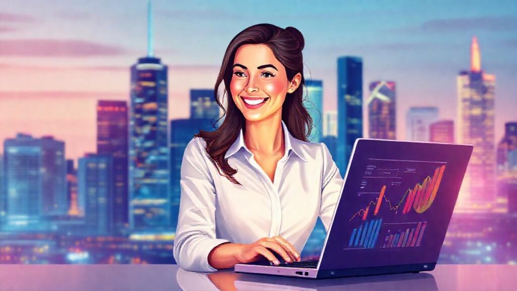 Una empresaria moderna triunfa digitalmente