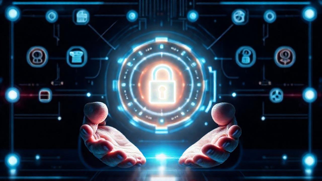 Interfaz futurista, acceso seguro y cripto