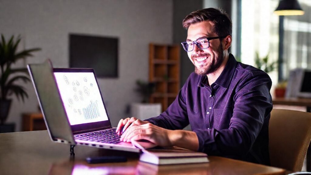 Un emprendedor exitoso trabaja online con éxito