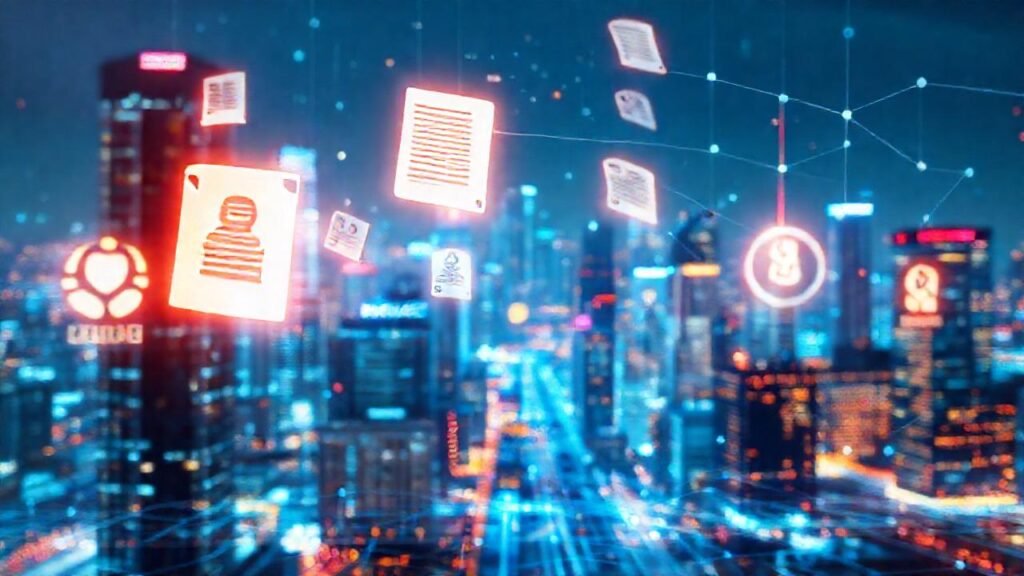 Ciudad digital futurista y tecnológica brilla