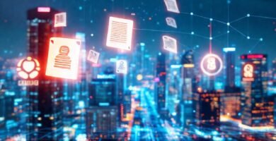 Ciudad digital futurista y tecnológica brilla